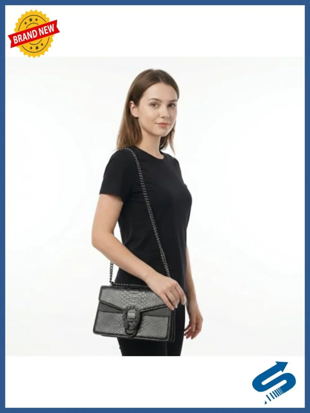 Snake Print Chain Crossbody Satchel Purse - PU Leather Luxury Bag
